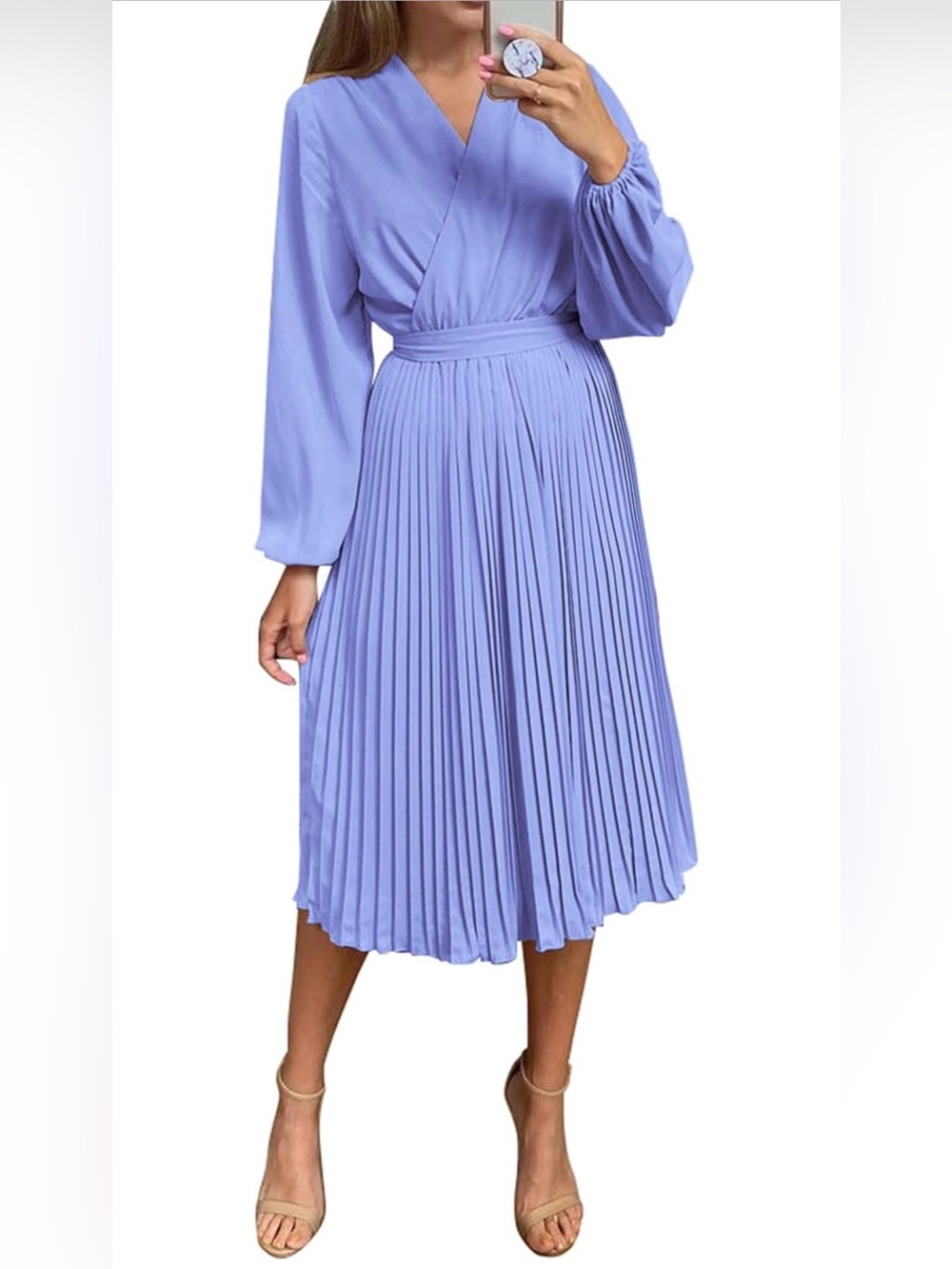 NWT Pleated Wrap Midi Skirt Dress in Periwinkle Blue, XL